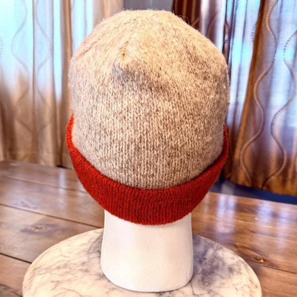 Vintage EDDIE BAUER Winter Rust Beige Ivory Wool Knit Cap Hat Baseball Bill - Picture 4 of 6